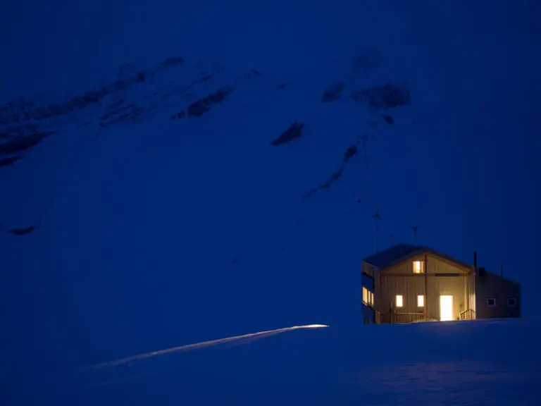 Guy hut at night