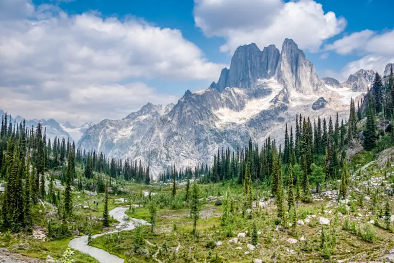 Kickoff Meadow with Howser Spire in the background in Bugaboo Provincial Park, BC