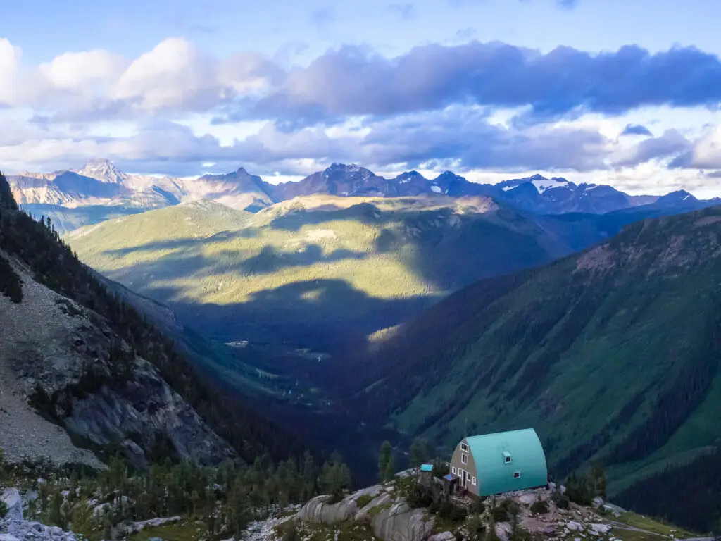 Looking down at the Conrad Kain hut Bugaboos