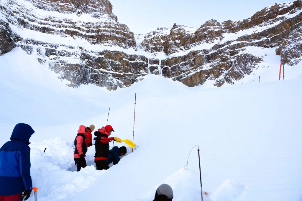 Avalanche safety training course snow pit