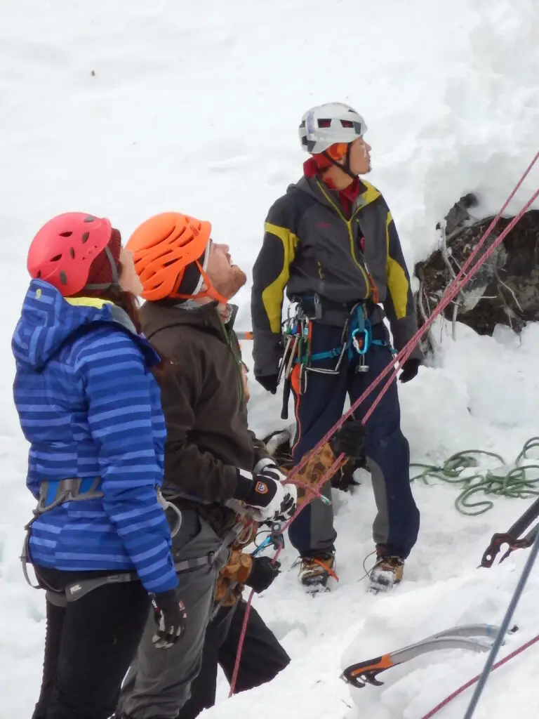 Ice climbers at base of ice climb