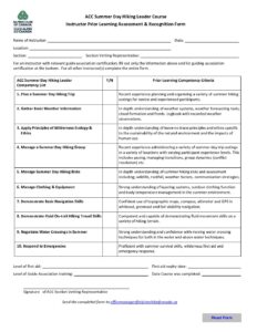 Summer Day Hiking Leader - Instructor PLAR Form - Alpine Club of Canada
