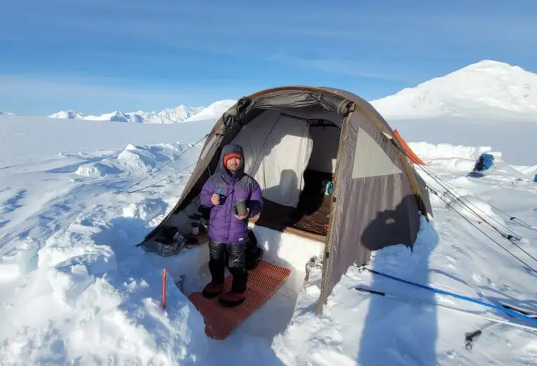 This tent vestibule became the communal hangout and cooking area.