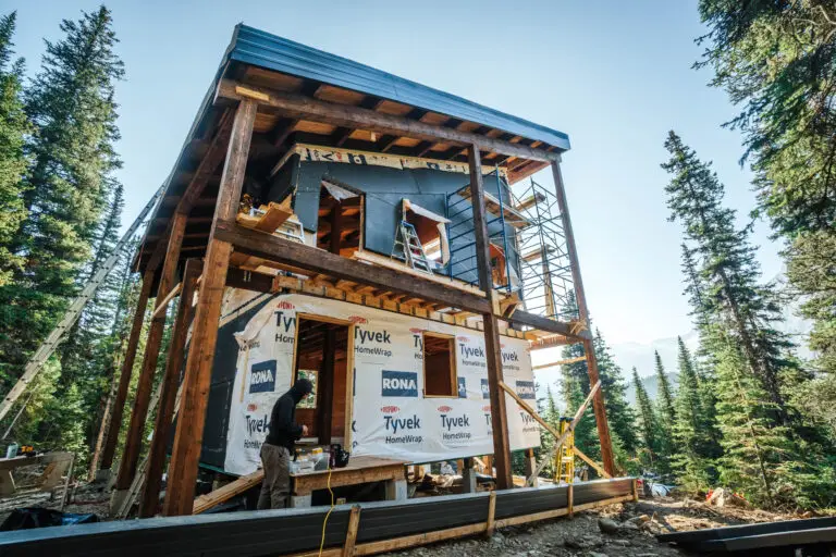 Robson Pass Hut under construction.