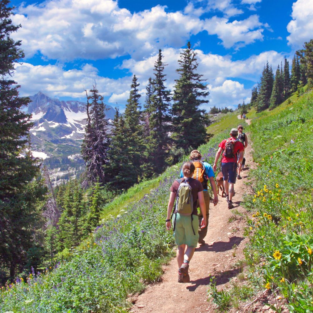 Group of hikers heading up the Arapaho Pass Trail in Boulder Cou
